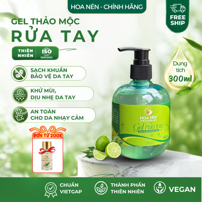 Gel Rửa Tay Thảo Mộc - Hoa Nén - Vegan - Sản phẩm từ tự nhiên - An toàn da tay - 300ml
