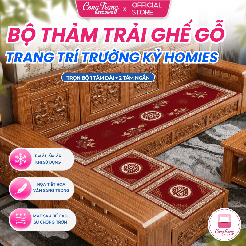 Thảm Trải Ghế Gỗ HOMIES CongTrang Bedding Trải Trường Kỷ Sofa Chất Liệu Nỉ Lì Bali Sang Trọng ( Nhiề