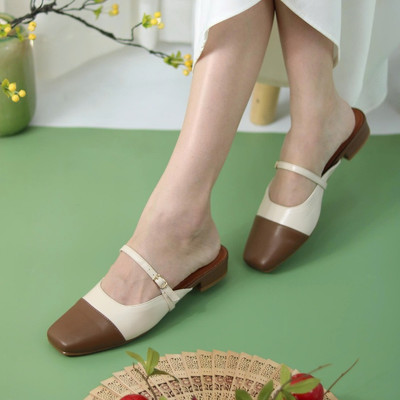 Giày guốc sục nữ MYSS mũi vuông phối dây ngang thời trang - SU136