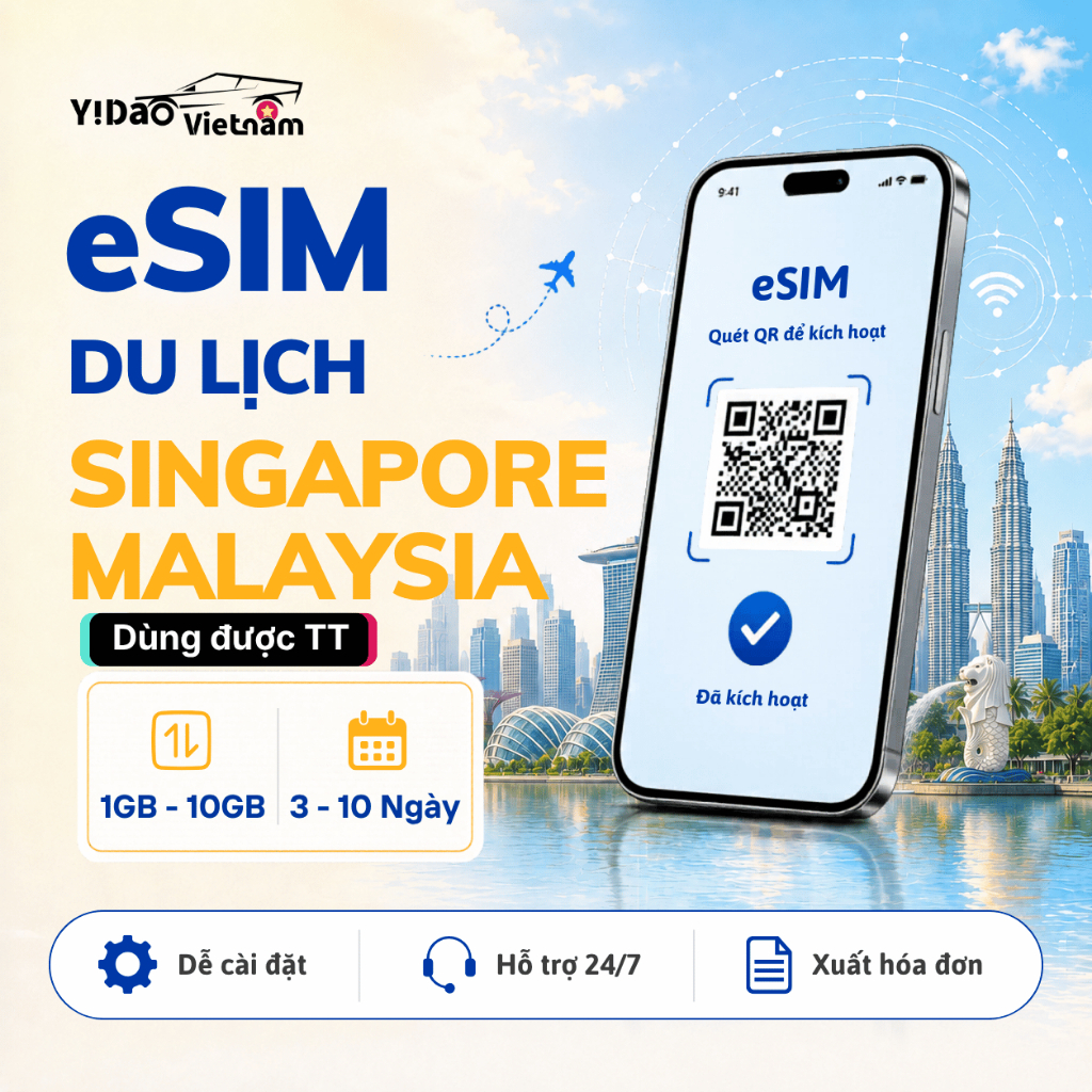 eSIM Singapore Malaysia, sim Singapore cài đặt nhanh bằng mã QR, sim Malaysia data tốc độ cao