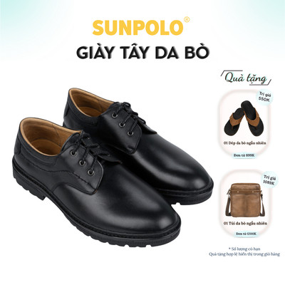 Giày nam Da bò cao cấp SUNPOLO phong cách vintage, retro buộc dây XIPO02