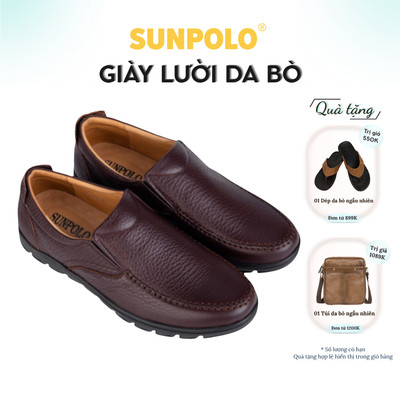 Giày lười nam Da bò cao cấp SUNPOLO giày đi làm dự tiệc MU1732