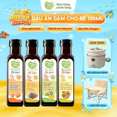 Dầu ăn dặm cho bé Mămmy cá hồi, hạt lanh, olive, óc chó, gấc bổ sung DHA, Omega-3 bé 6th, chai 100ml