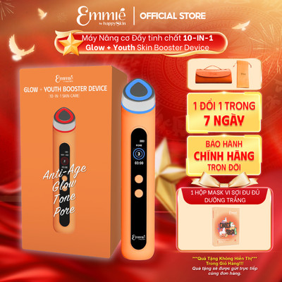 Máy Đẩy tinh chất Emmie 10 in 1 Glow Youth Skin Booster Hỗ Trợ Cải Thiện Đàn Hồi - Tặng Hộp 10 Mặt Nạ Dưỡng trắng Đu đủ
