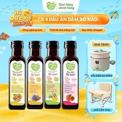 Combo 4 Dầu Ăn Dặm Bổ Não Mămmy Gấc, Hạt Lanh, Olive, Óc chó giàu DHA, Omega 3,6,9 dùng bé 6 tháng, chai 100ml