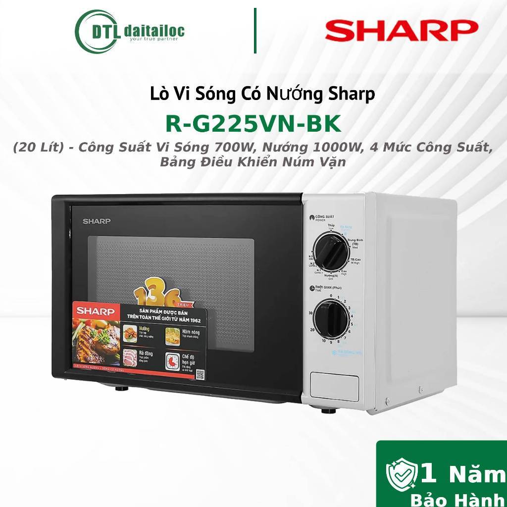 Lò Vi Sóng Cơ Có Nướng Sharp R-G225VN-BK (20 Lít) - Công Suất Vi Sóng 700W, Nướng 1000W / Chính Hãng