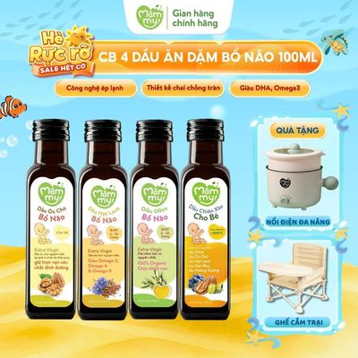 Combo 4 Dầu Ăn Dặm Mămmy Óc Chó, Hạt lanh, Olive, Chiên xào cho bé 6 tháng chai 100ML