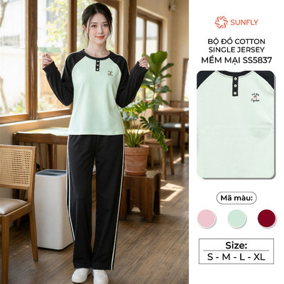 Bộ đồ nữ thể thao thu đông áo dài quần dài cotton compact mềm mịn SUNFLY SS5837