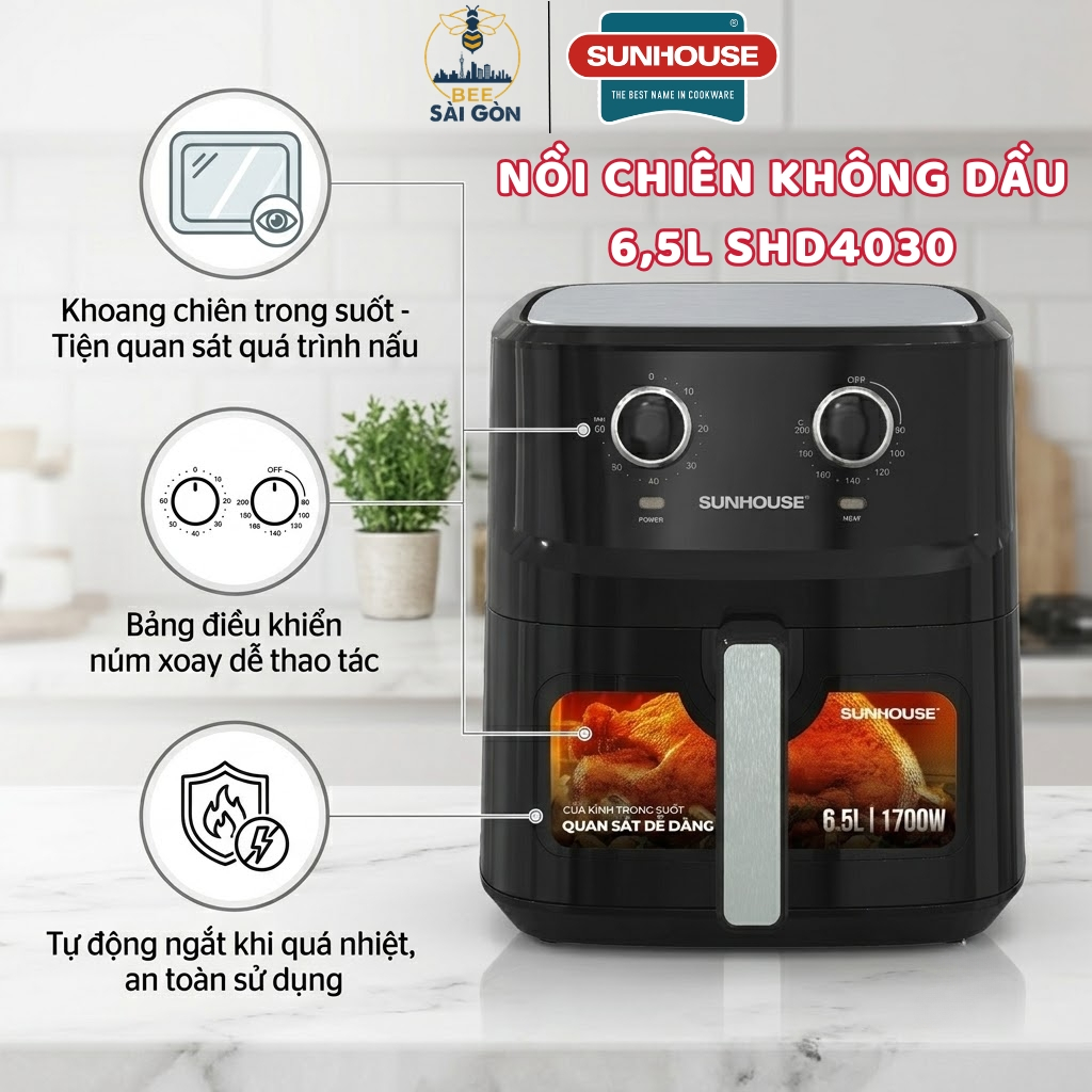 NỒI CHIÊN KHÔNG DẦU SHD4030 SUNHOUSE - Hàng Chính Hãng, Chất Liệu Cao Cấp, Đa Năng Dành Cho Nhà Bếp