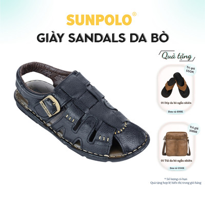Sandals nam bít mũi da bò cao cấp Có size lớn SUNPOLO SDA011