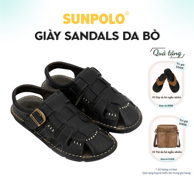 Sandals nam bít mũi da bò cao cấp Có size lớn SUNPOLO SDA011
