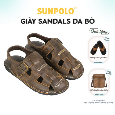 Sandals Nam Da Bò Cao Cấp SUNPOLO Đi Học, Đi Chơi SDA019