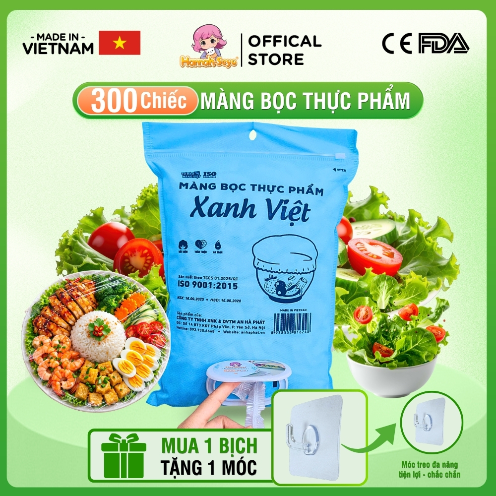 Bịch 300C Màng Bọc Thực Phẩm Xanh Việt Hannah Seyo Chất Liệu PE An Toàn Bảo Quản Thực Phẩm