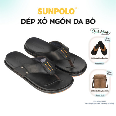 Dép kẹp xỏ ngón nam da bò đế cao su may khâu SUNPOLO KEP288
