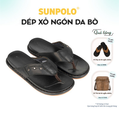 Dép Kẹp Nam Da Bò SUNPOLO Đen - KEP033