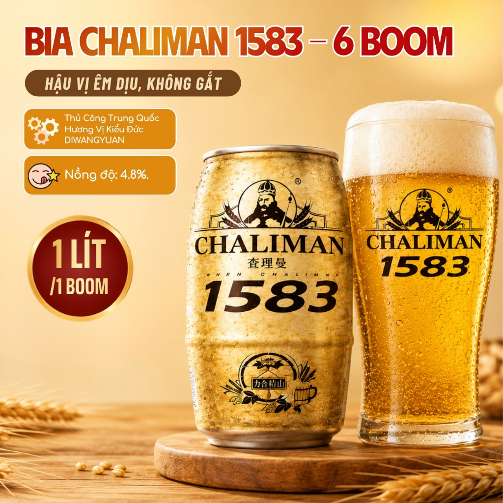 Thùng 6 Bom Bia Thủ Công DIWANGYUAN 1583 4.8%, Bia Trung Quốc Phong Cách Đức - Bom 1L