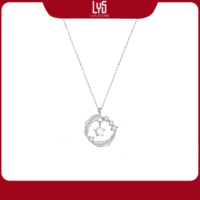 Dây chuyền bạc nữ Lys Moonstone Lông Vũ Đính Đá 6076 -Fullbox hộp PAN đầy đủ phụ kiện PAN