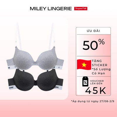 [Áo Ngực Nữ]  Combo 2 Áo Lót Cotton Lưng Logo Miley Lingerie Cúp Trơn Mút Đúc Định Hình Thoáng Khí Nhẹ Êm Being Me