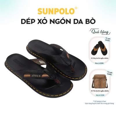 Dép Nam Dép Xỏ Ngón Da Bò SUNPOLO Đen - KEP207
