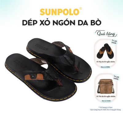 Dép Kẹp Xỏ Ngón Nam Da Bò SUNPOLO Đen - KEP206