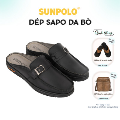 Dép sabo Giày sục nam Da bò SUNPOLO đi làm công sở, đi chơi SPO186