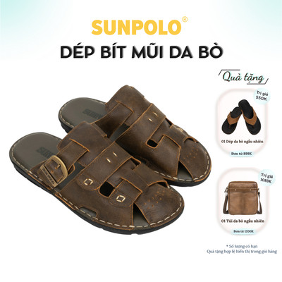 Dép Nam Bít Mũi Da Bò SUNPOLO ABI020 Có Big size 44 45
