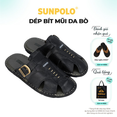 Dép bít mũi nam da bò SUNPOLO ABI007 Đen Có Big size 44 45