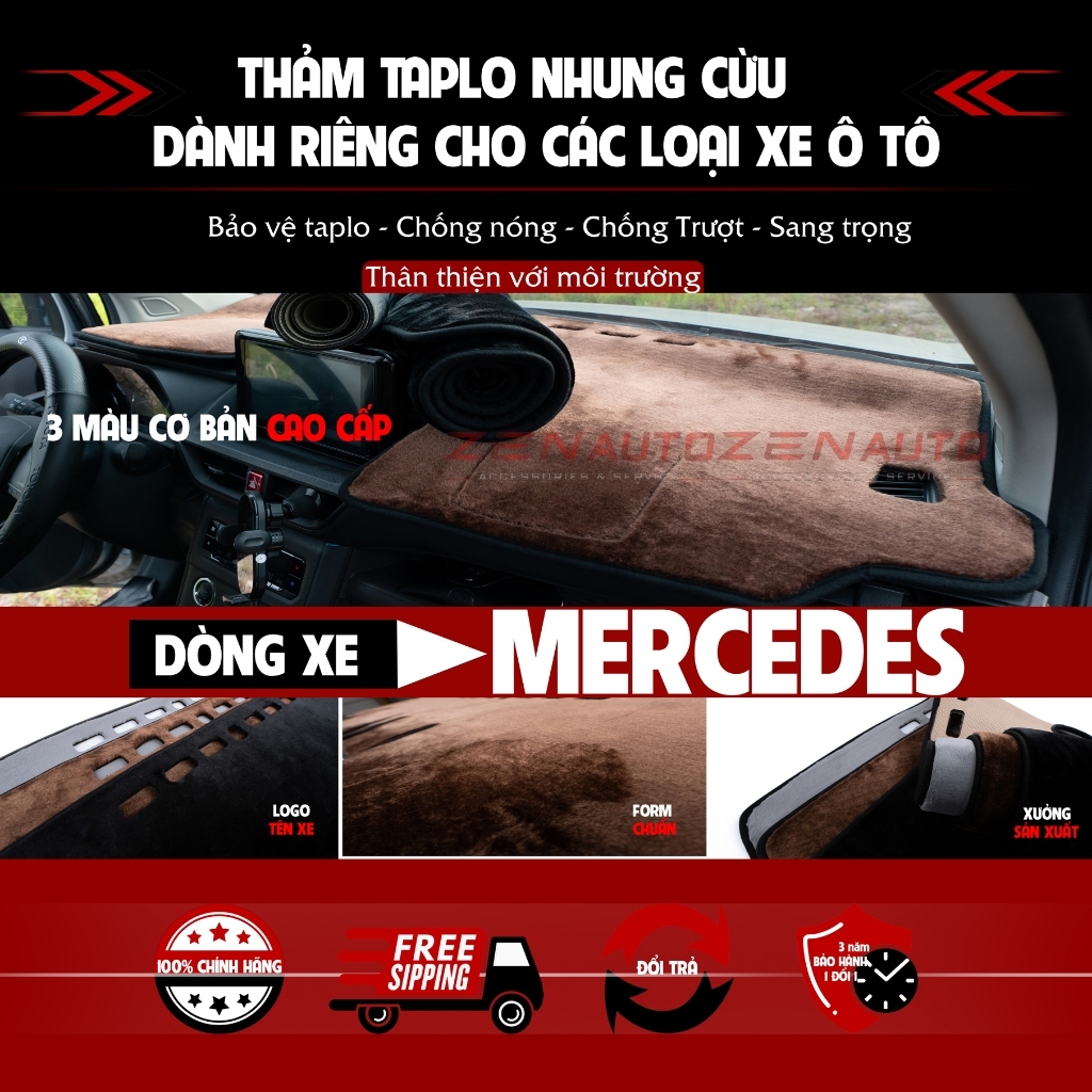 ZENAUTO ACCESSORIES SERVICE .Thảm Taplo Nhung Cừu MERCEDES GLC300-200, E230-200-180, C180-200-300, S