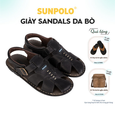 Sandals Nam Bít Mũi Đơn Giản SDA007, Da Bò Cao Cấp Siêu Bền Đi Êm Chân, Size Lớn 44 45, Đế Cao Su May Khâu Chắc Chắn