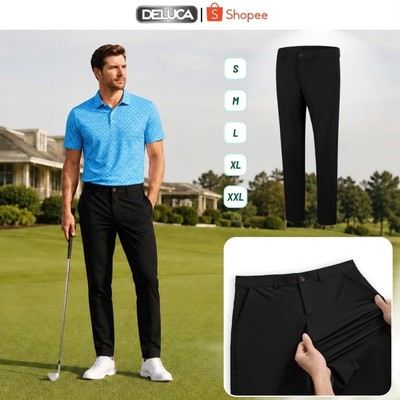 Quần Golf Nam DELUCA Regular Fit,Màu Đen, Phong Thái Quý Ông, Co Giãn 4 Chiều, Vận Động Thoải Mái, Kháng Nước Chống Bụi