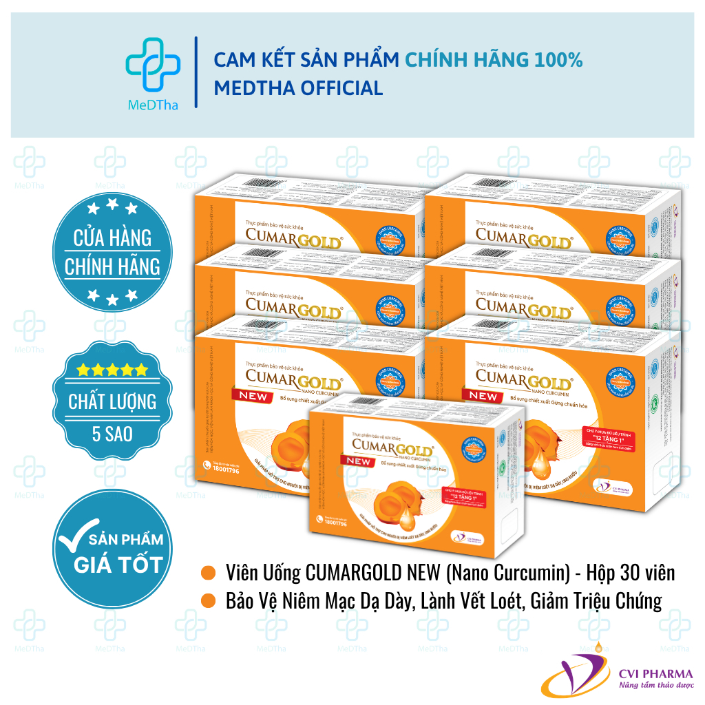 [COMBO 7 HỘP] CUMARGOLD New (Nano Curcumin) - Hỗ trợ Loét Dạ Dày Tá Tràng, Ung Bướu (Hộp 30 Viên)