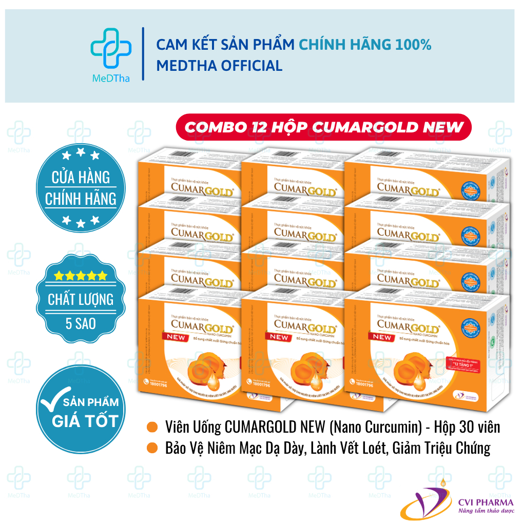 [COMBO 12 HỘP] CUMARGOLD New (Nano Curcumin) - Hỗ trợ Loét Dạ Dày Tá Tràng, Ung Bướu (Hộp 30 Viên)
