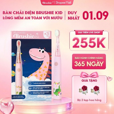 [GIÁ 295K TẠI LIVE SHOP] Bàn chải điện Brushie Kids đầu lông bàn chải mềm mượt, 3 chế độ làm sạch răng hiệu quả, LIS