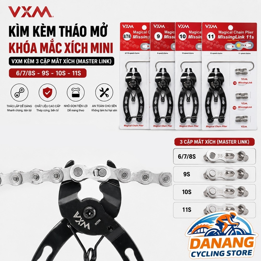 Kìm Tháo Khóa Sên Xe Đạp VXM Mini + 3 Cặp Mắc Khóa Master Link 6/7/8S 9S 10S 11S