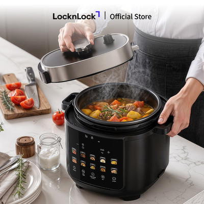 Nồi Áp Suất Điện Tử Đa Năng Locknlock Electric Pressure Cooker 10 Chế Độ Nấu Thông Minh EJP678BLK 6L - Màu đen