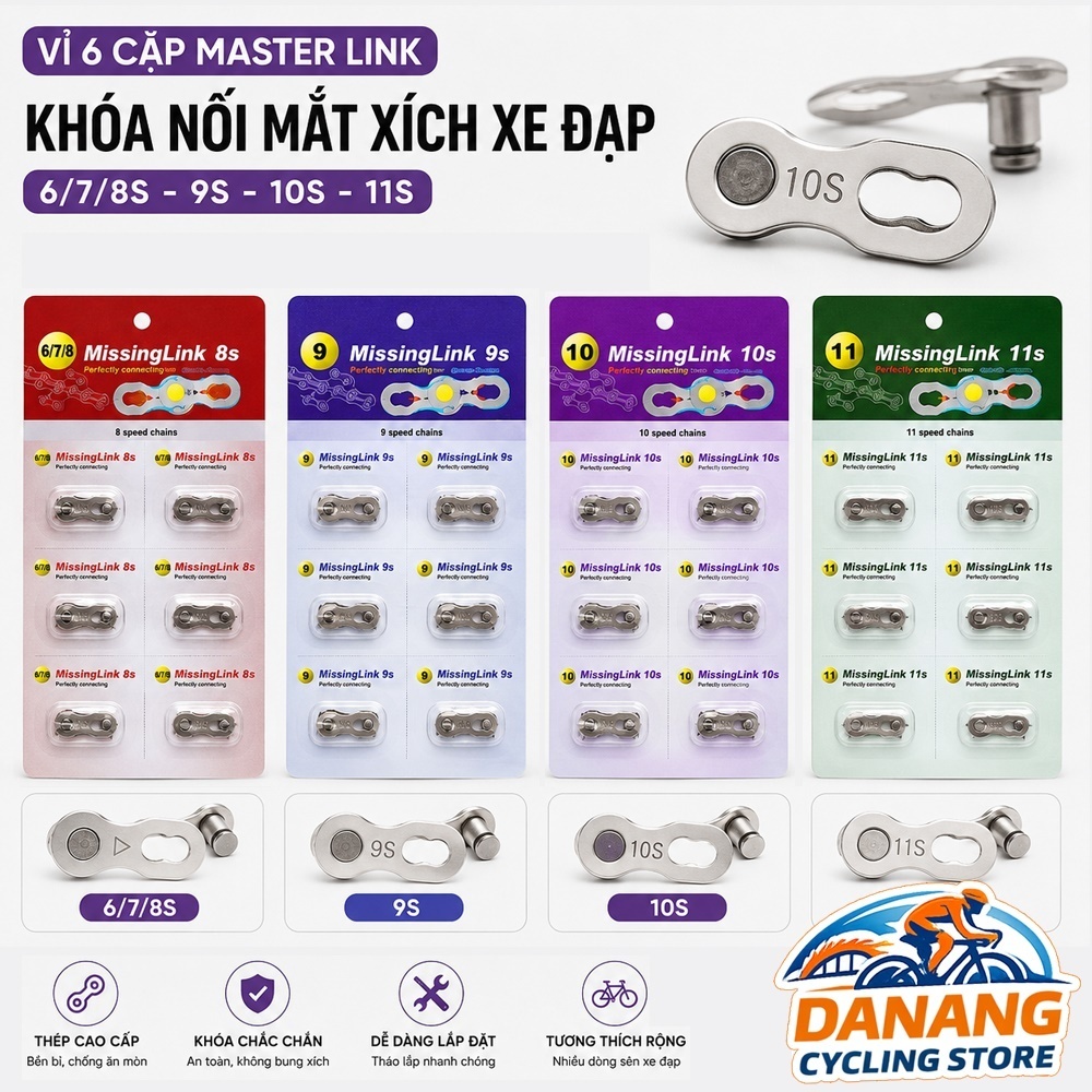 Vỉ 6 Cặp Mắc Khóa Sên Xe Đạp Master Link – Khóa Nối Mắt Xích 6/7/8S – 9S – 10S – 11S