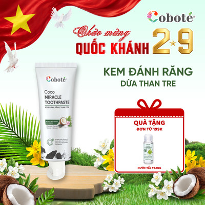 Kem Đánh Răng Than Dừa Coboté 100g - sạch sâu khoan miệng, hơi thở thơm mát