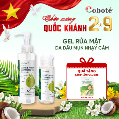 [BAO BÌ MỚI] - Gel rửa mặt cho da dầu, mụn Coboté – Làm sạch dịu nhẹ, giảm nhờn, ngừa mụn hiệu quả 30ml/150ml