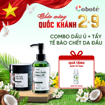 Combo Ủ & Tẩy Tế Bào Chết Da Đầu Detox Trước Gội Coboté dành cho tóc thưa yếu, gãy rụng và gàu ngứa