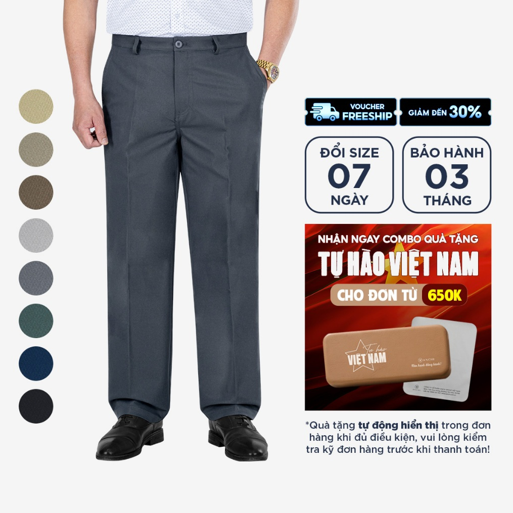 Quần kaki không ly nam trung niên ANCHI dáng suông ống 19-23cm - QK0-2501