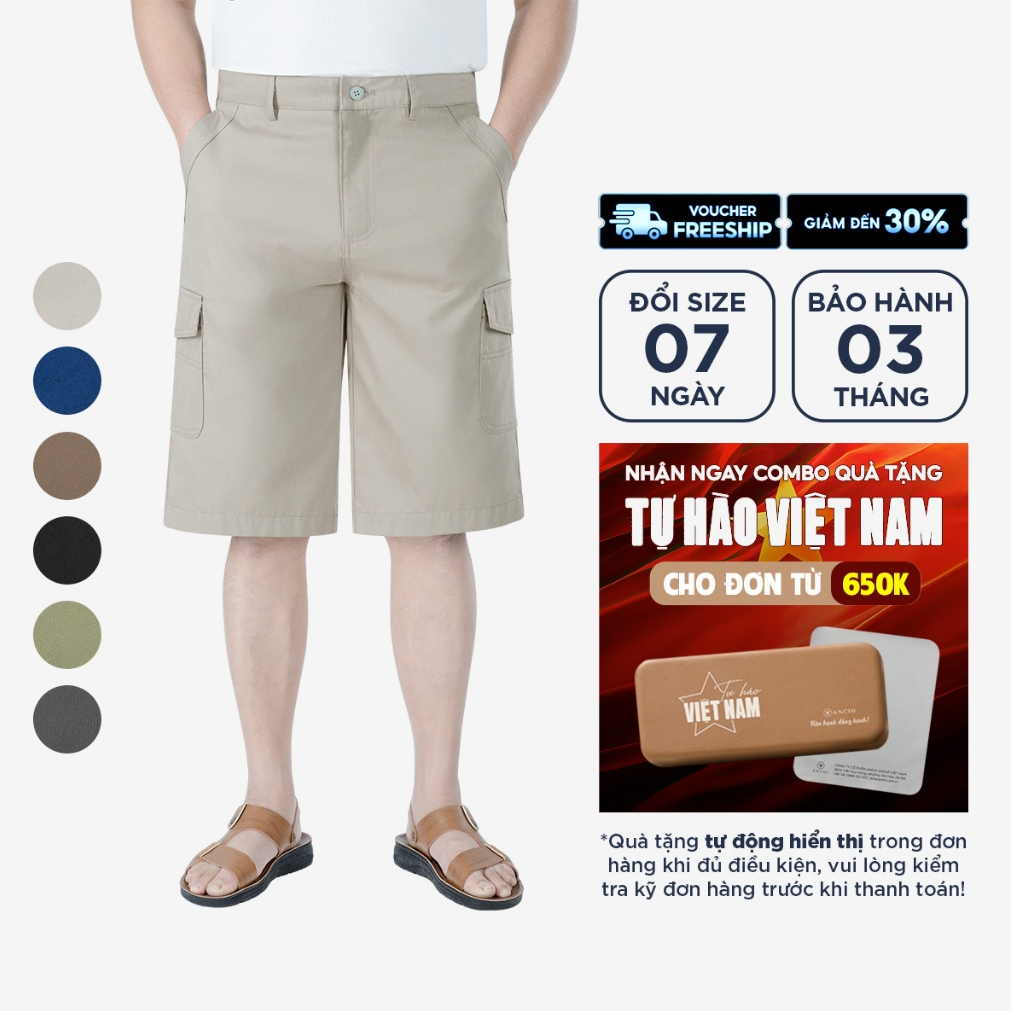 Quần short kaki 2025 nam trung niên không ly túi hộp, quần sooc lửng ANCHI - QSK25-01