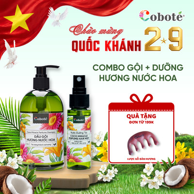 Combo Chăm Sóc Tóc Mật Hoa Dừa – Nước Dưỡng + Dầu Gội Coboté Hương Nước Hoa Giảm Rụng, Phục Hồi, Cho Tóc Dày & Bồng Bềnh