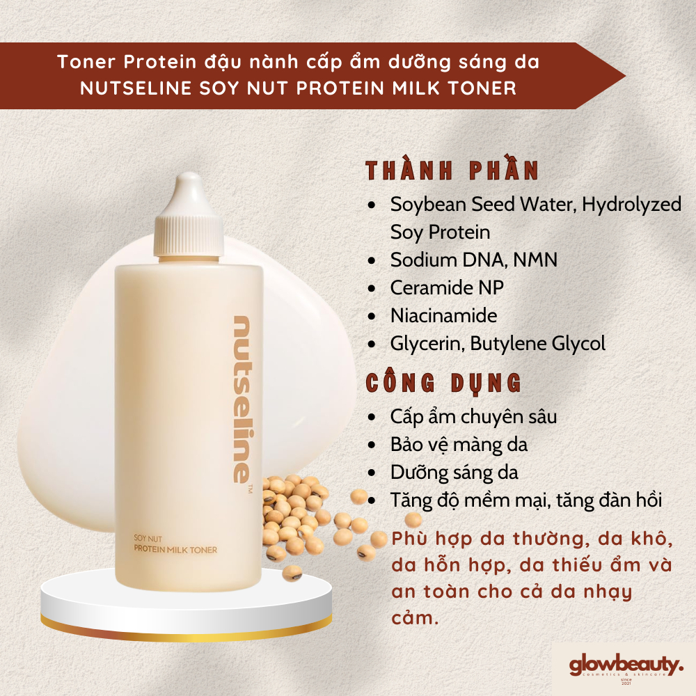 Toner Protein đậu nành cấp ẩm dưỡng sáng da (300ml) NUTSELINE Soy Nut Protein Milk Toner