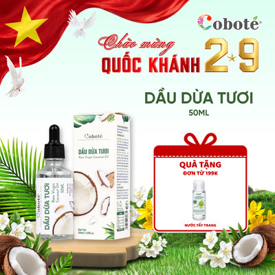 Dầu dừa tươi đa năng nguyên chất hữu cơ Coboté Bến Tre – Dưỡng da, dưỡng tóc, tẩy trang 50ml