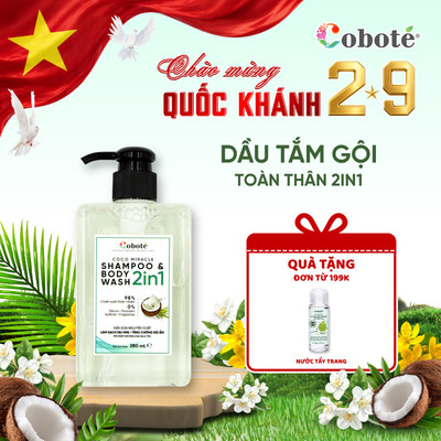 Sữa tắm gội làm sạch dịu nhẹ Cobote cấp ẩm và dưỡng chất cho da và tóc 280ml