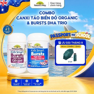Combo Canxi Tảo Biển Đỏ Organic và Omega-3 Fish Oil Trio Nature's Way Hỗ Trợ Phát Triển Não Bộ Cho Trẻ
