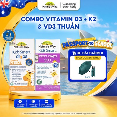 Combo 2 Sản Phẩm Nature's Way Kids Smart Drops D3k2 Và Nature's Way Kids Smart Drops VD3 Dạng Giọt - Hỗ Trợ Chăm Sóc Sức