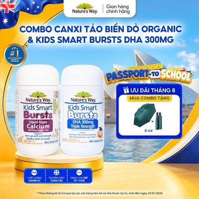 Combo Canxi Tảo Biển Đỏ Organic Và DHA 300mg Cô Đặc RTG, Bổ Sung D3K2, Magie, Kẽm, DHA, Hỗ Trợ Chiều Cao và Não Bộ