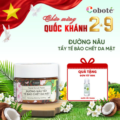 Tẩy da chết mặt đường nâu & dầu dừa tươi Cobote cho da mềm mịn, rạng rỡ 65g/160g