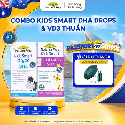Combo 2 Siro Uống Nature's Way Kids Smart Drops DHA và VD3 Hỗ Trợ Bổ Sung Vitamin D3, DHA Cho Bé